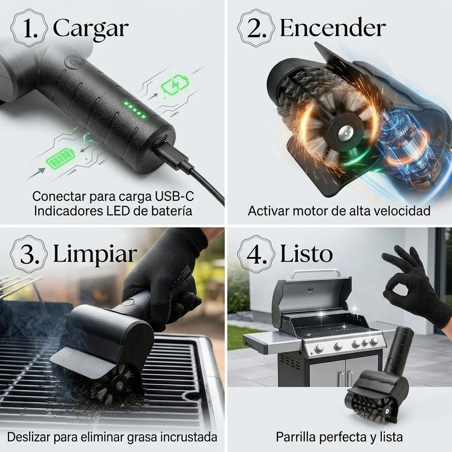 Cepillo Electrico Limpia Parrillas + 12 Pares de Guantes