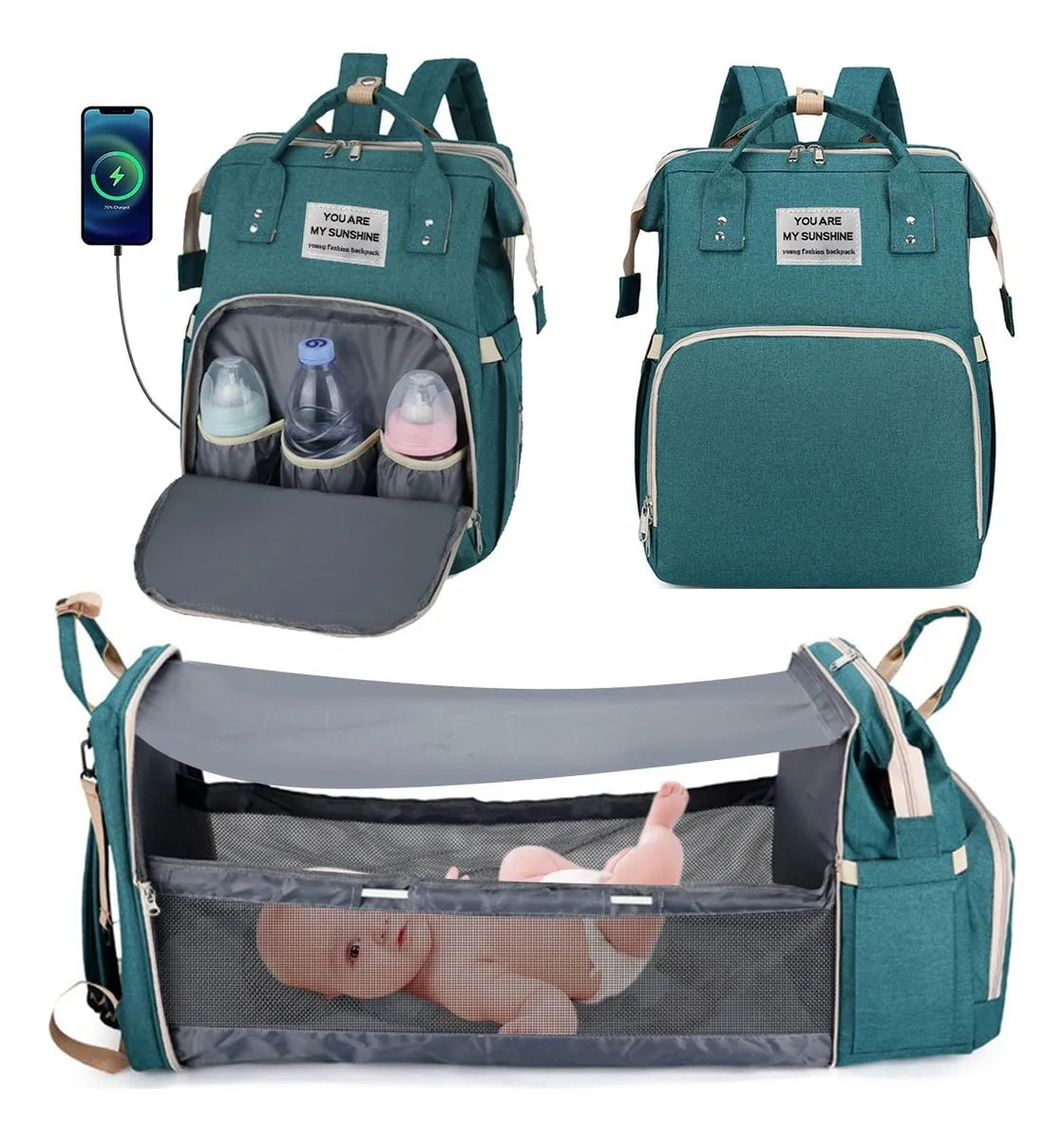 Mochila Pañalera con cuna portátil
